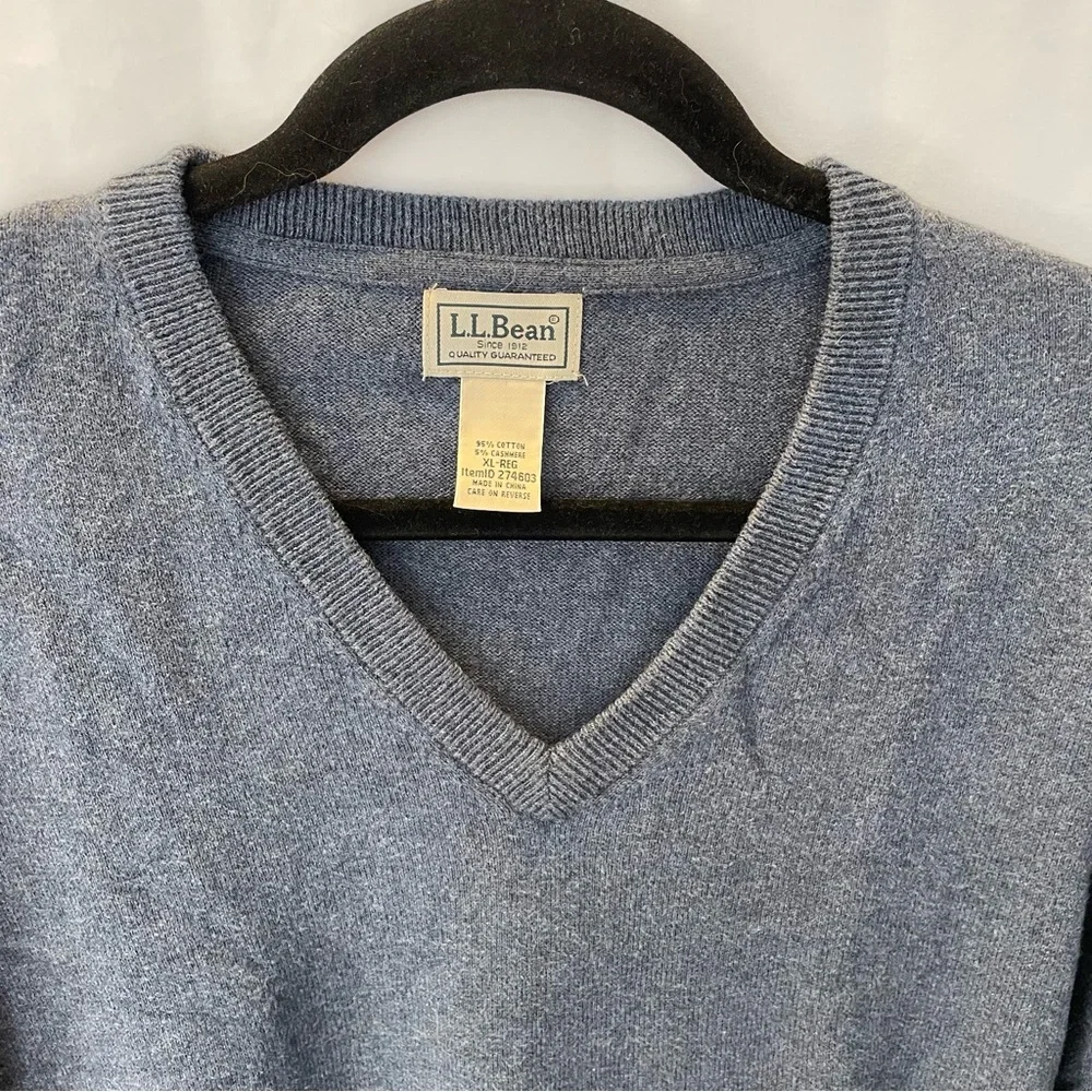 L.L. Bean Sweater XL Pullover Knit Cotton Cashmere Long Sleeve V Neck‎ Layering